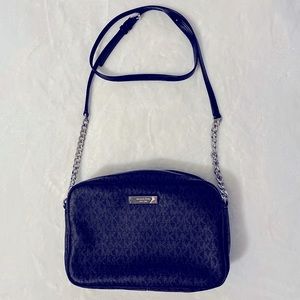 Free Ship! Micheal Kors Black Leather Logo Jet Setter Cross Body Purse Small